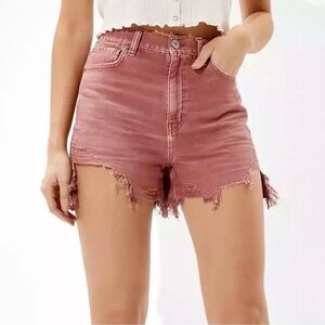 American Eagle Outfitters Mauve Distressed Highest Rise Mom Jean Shorts